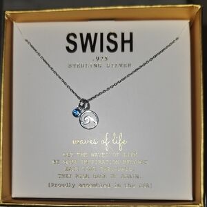 Wish Sterling Silver and Blue Crystal Stone Minimalist  Necklace